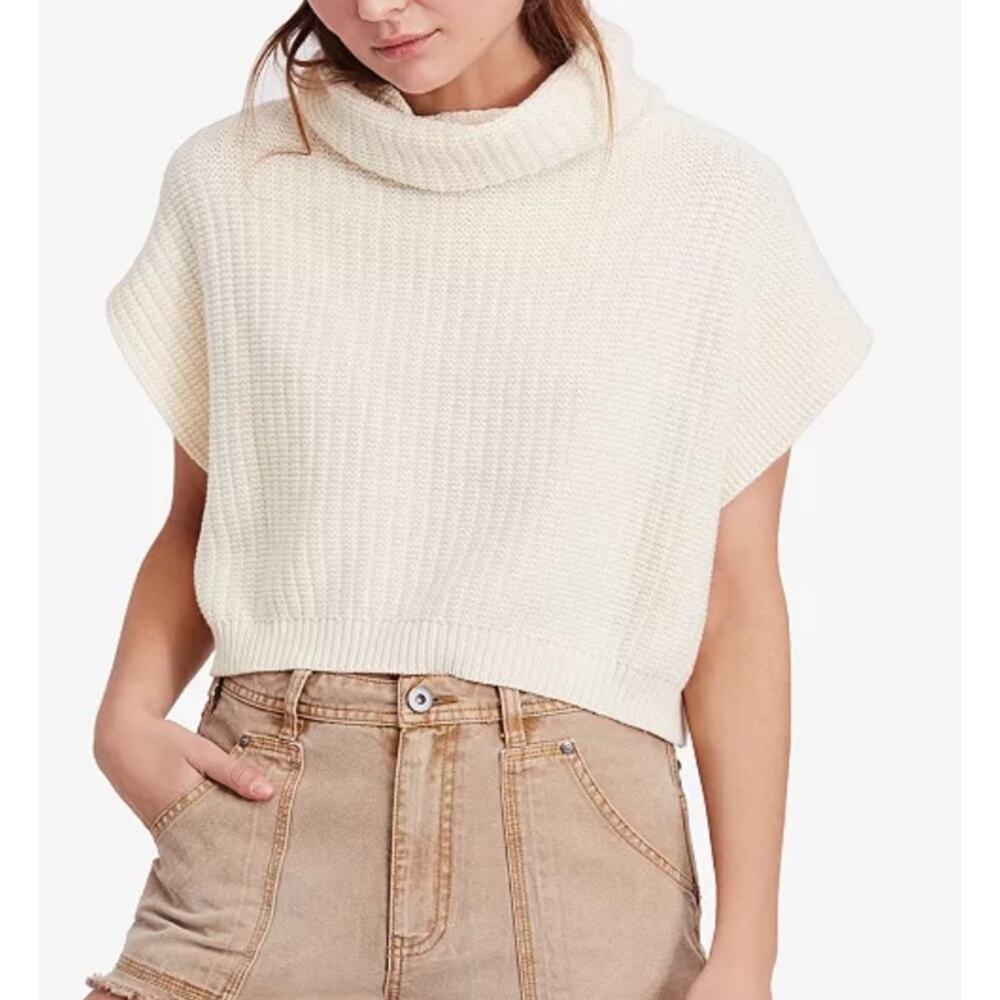 Free People Keep It Simple Cowl Neck Ivory Cream Sweater size XS